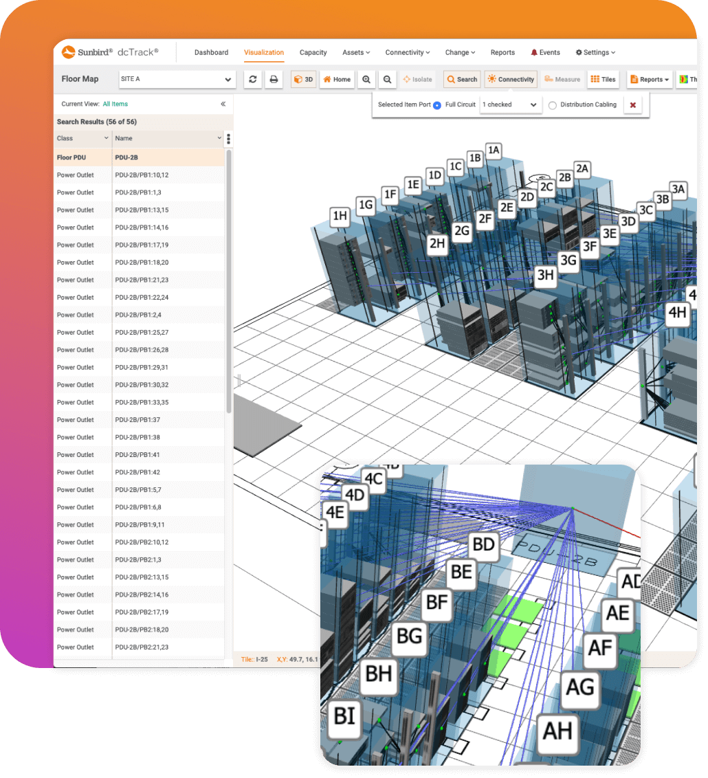 Visualize 3D cable connectivity across your entire data center.