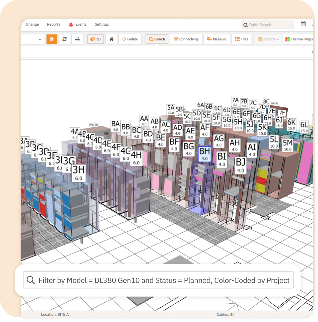 Visual search of any asset attribute on your entire data center floor.