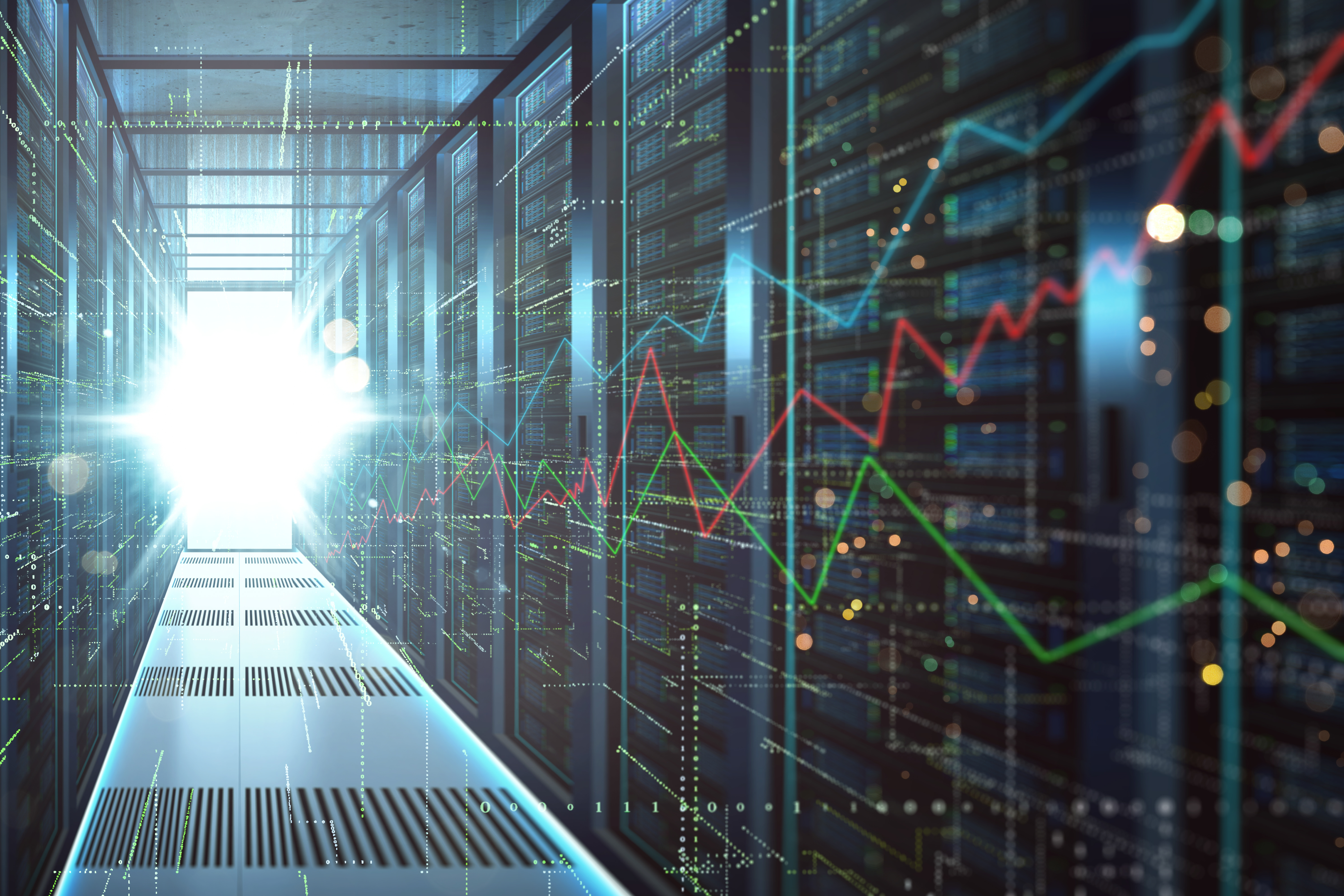 Abstract big data center storage with full of rack servers ,big data storage network and cloud computing technology concept .