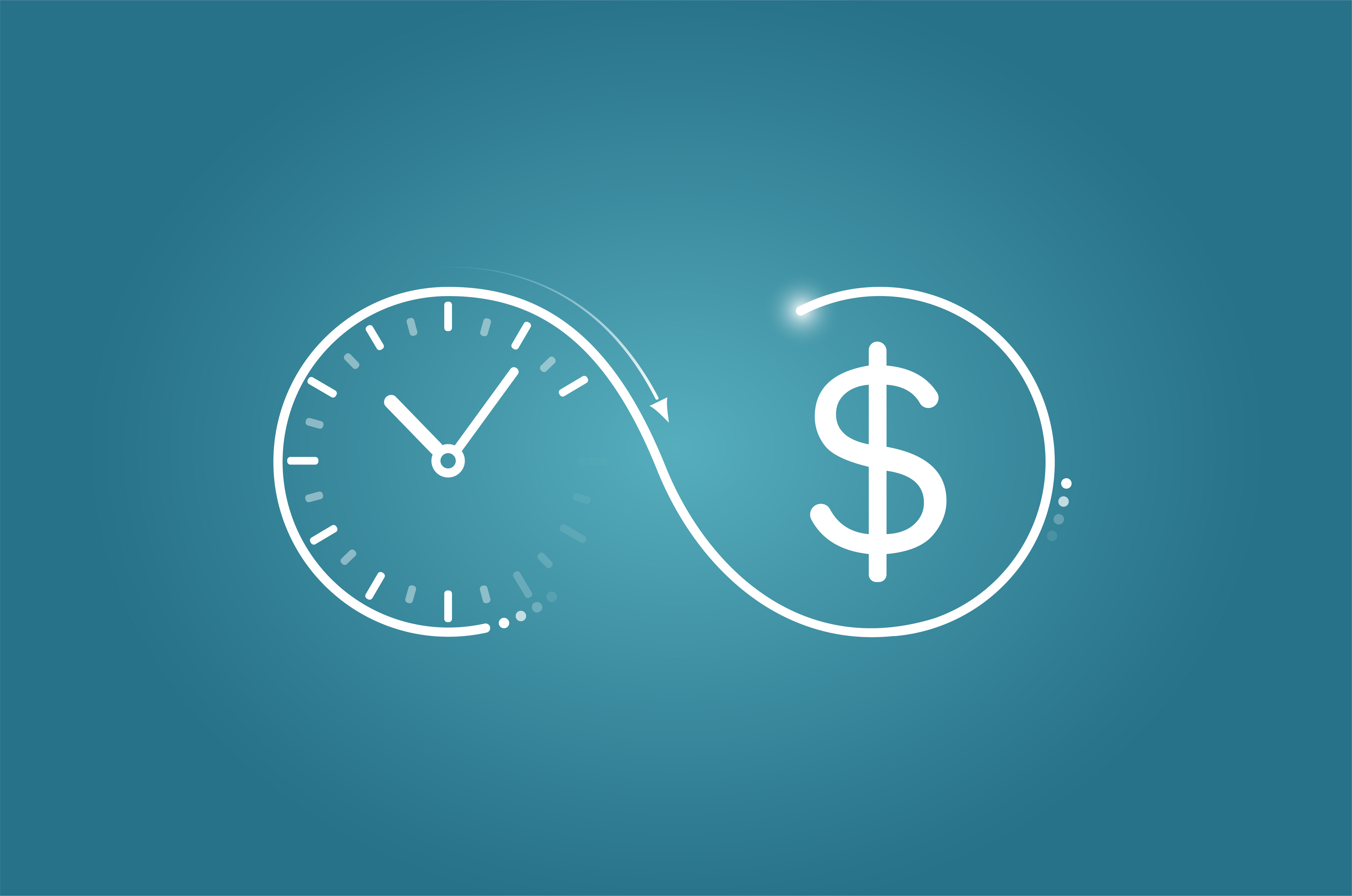 clock flowing into dollar symbol