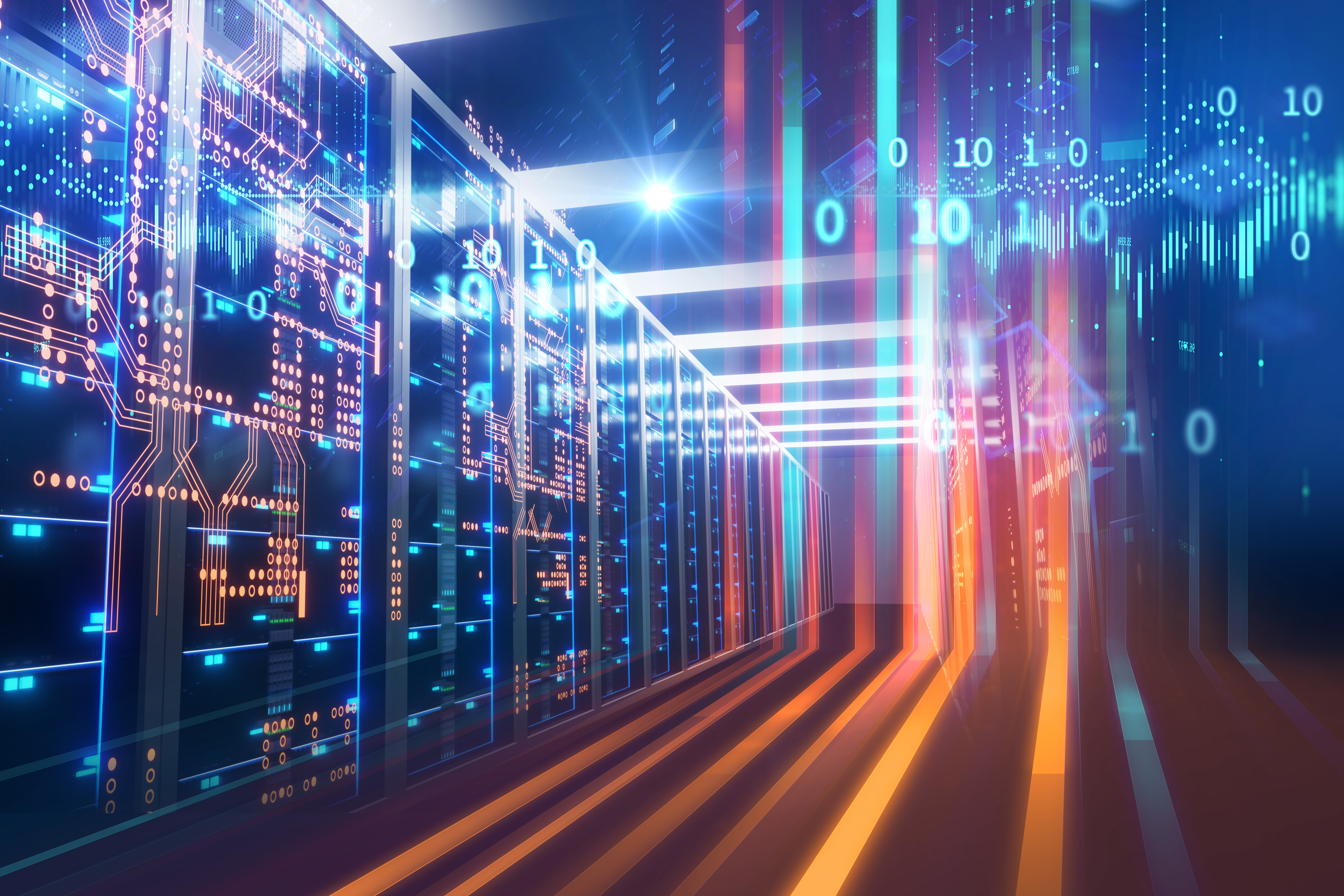 Data center and technology concept. Digital transformation. Supercomputer.