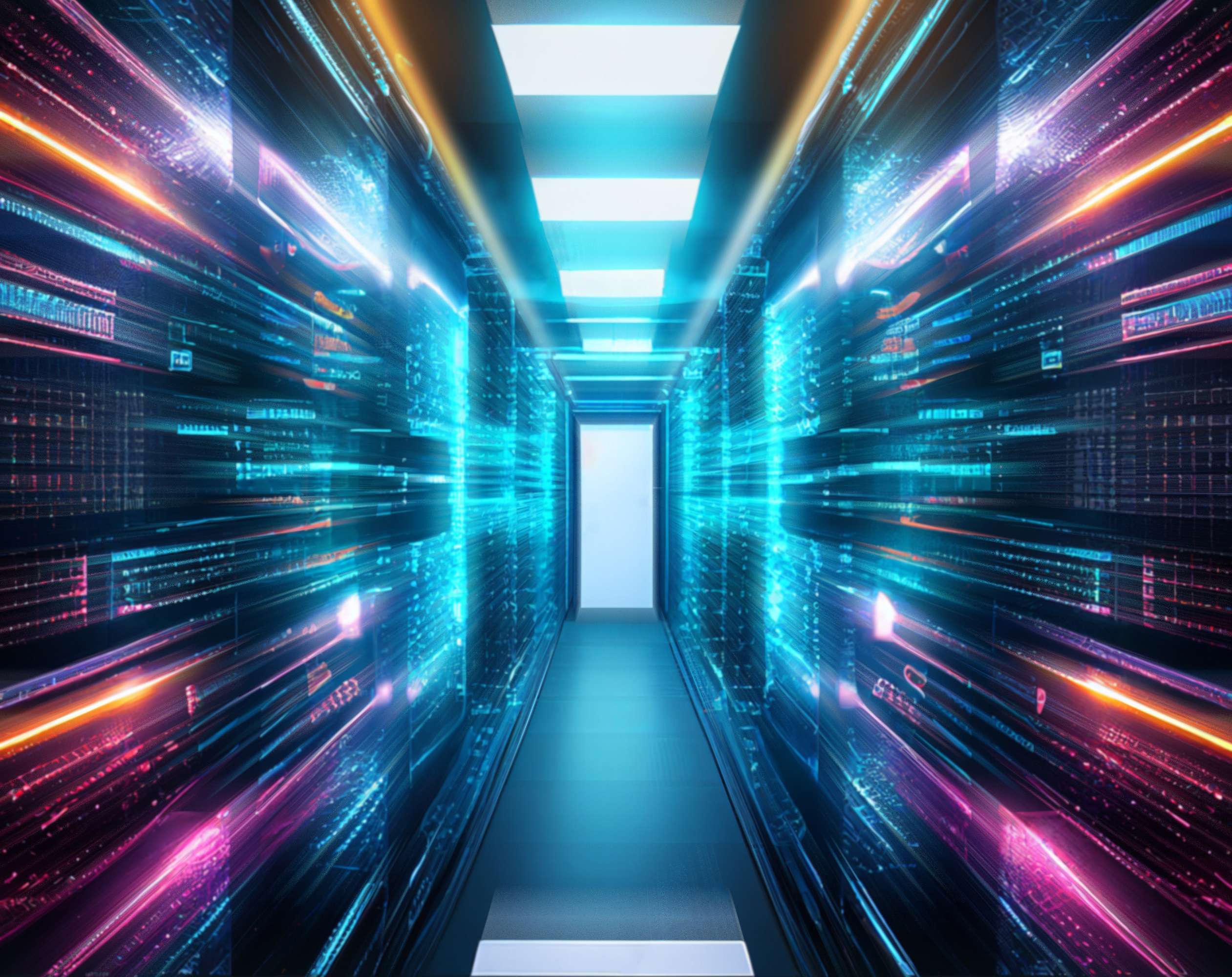 Abstract database server room, Computer network security server room data center
