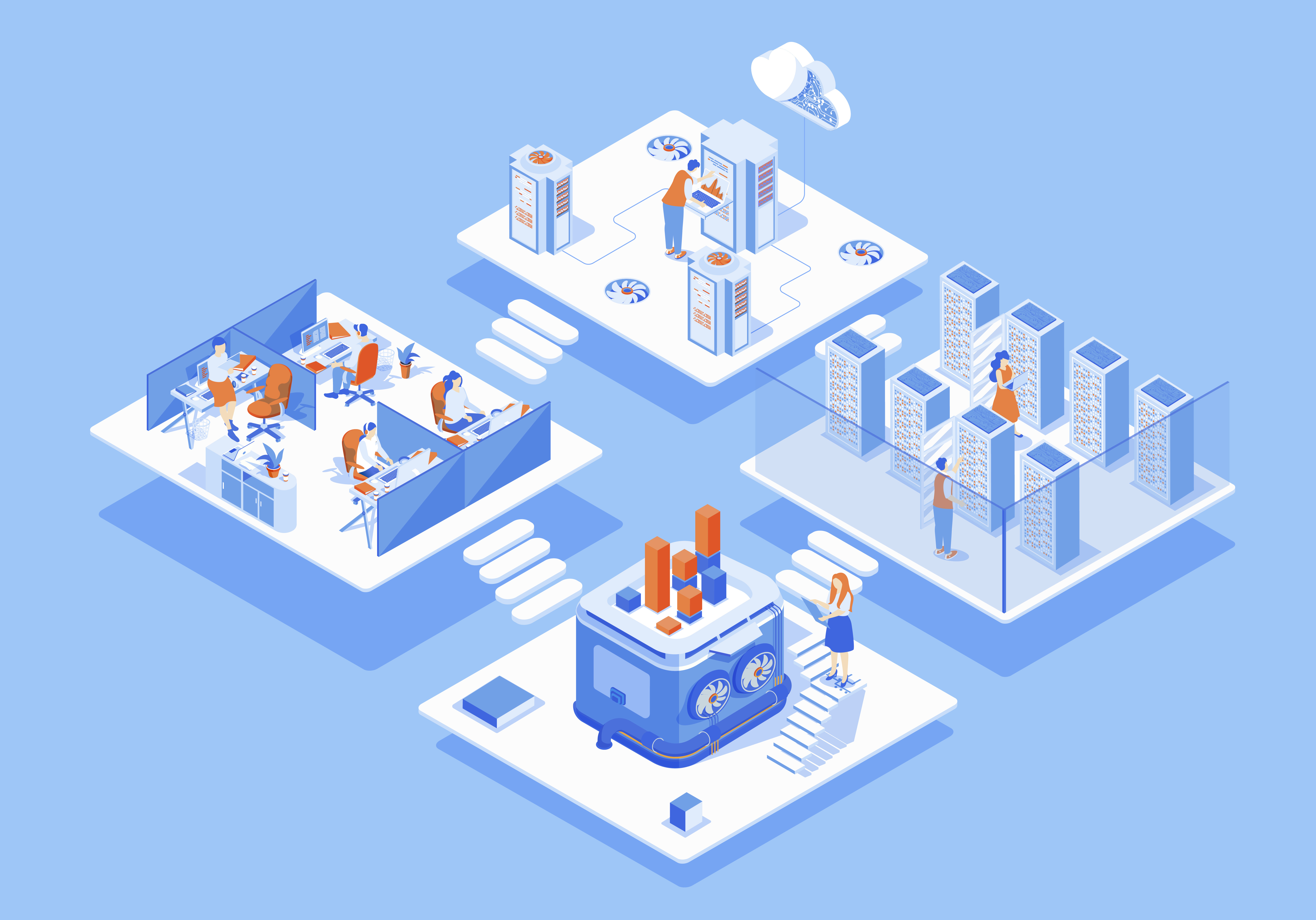 Data center concept 3d isometric web scene