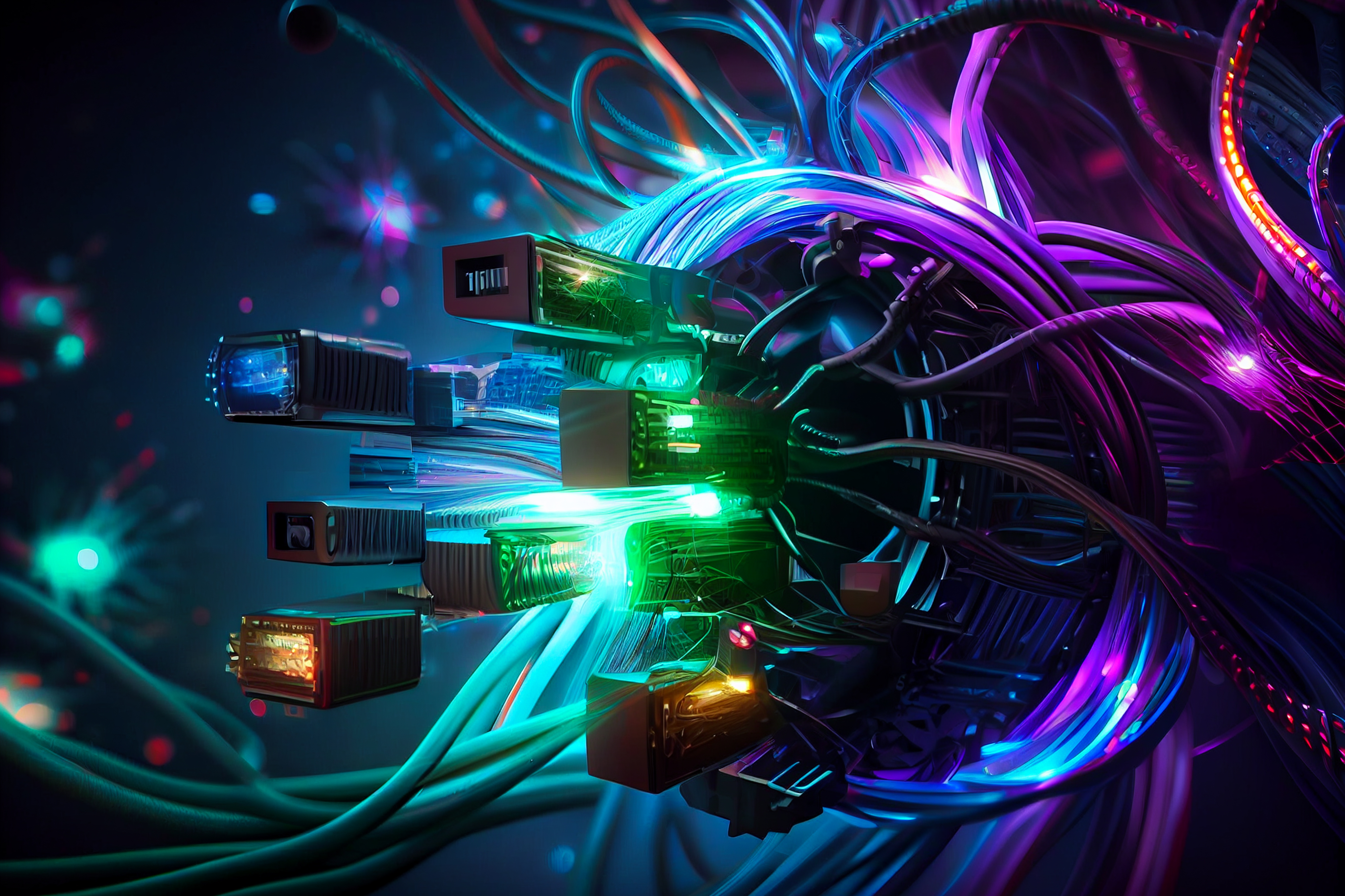 Fiber optic cable for internet LAN connection and data transfer in network. 