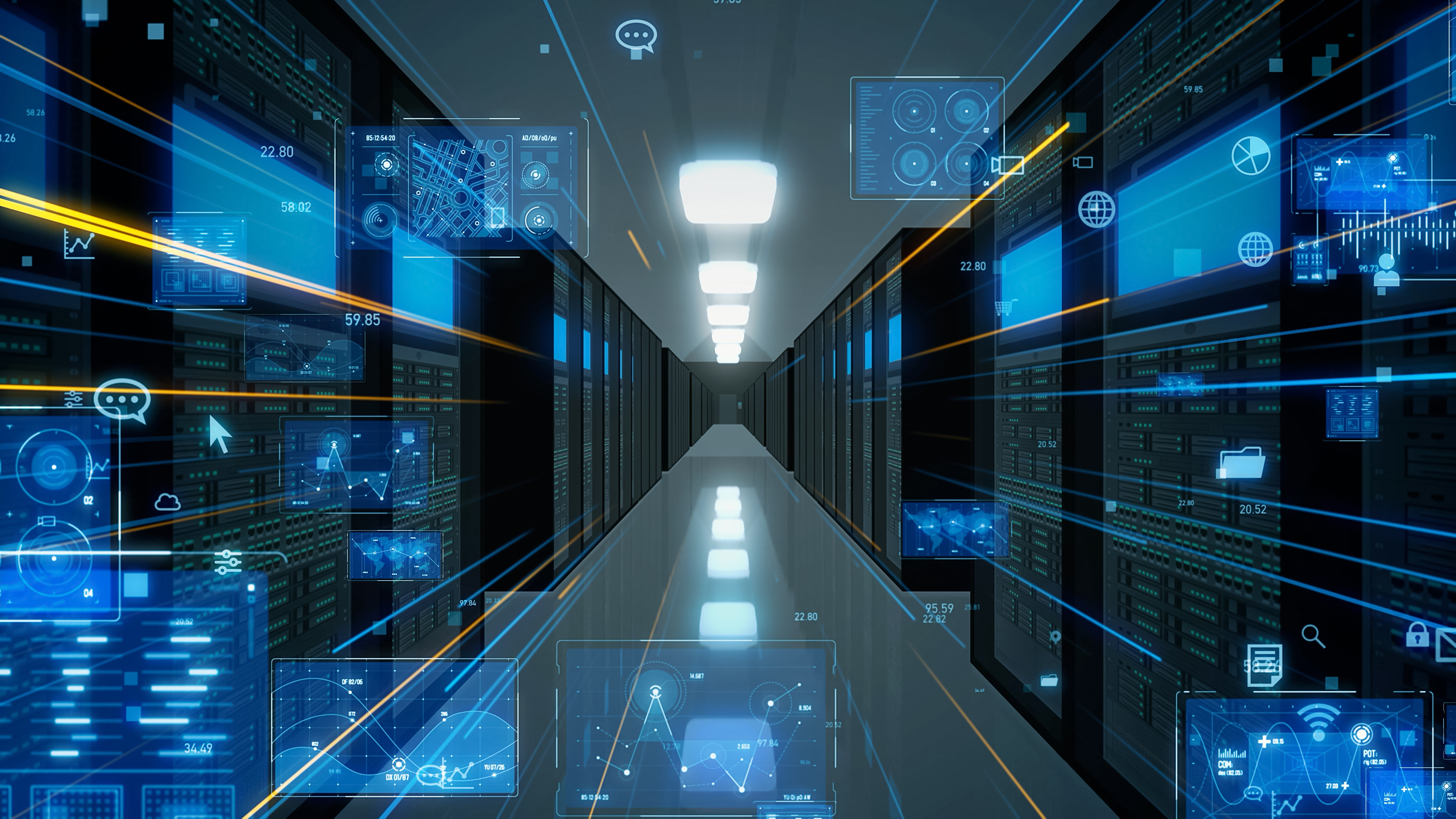 Data center and technology concept. Digital transformation. Supercomputer.