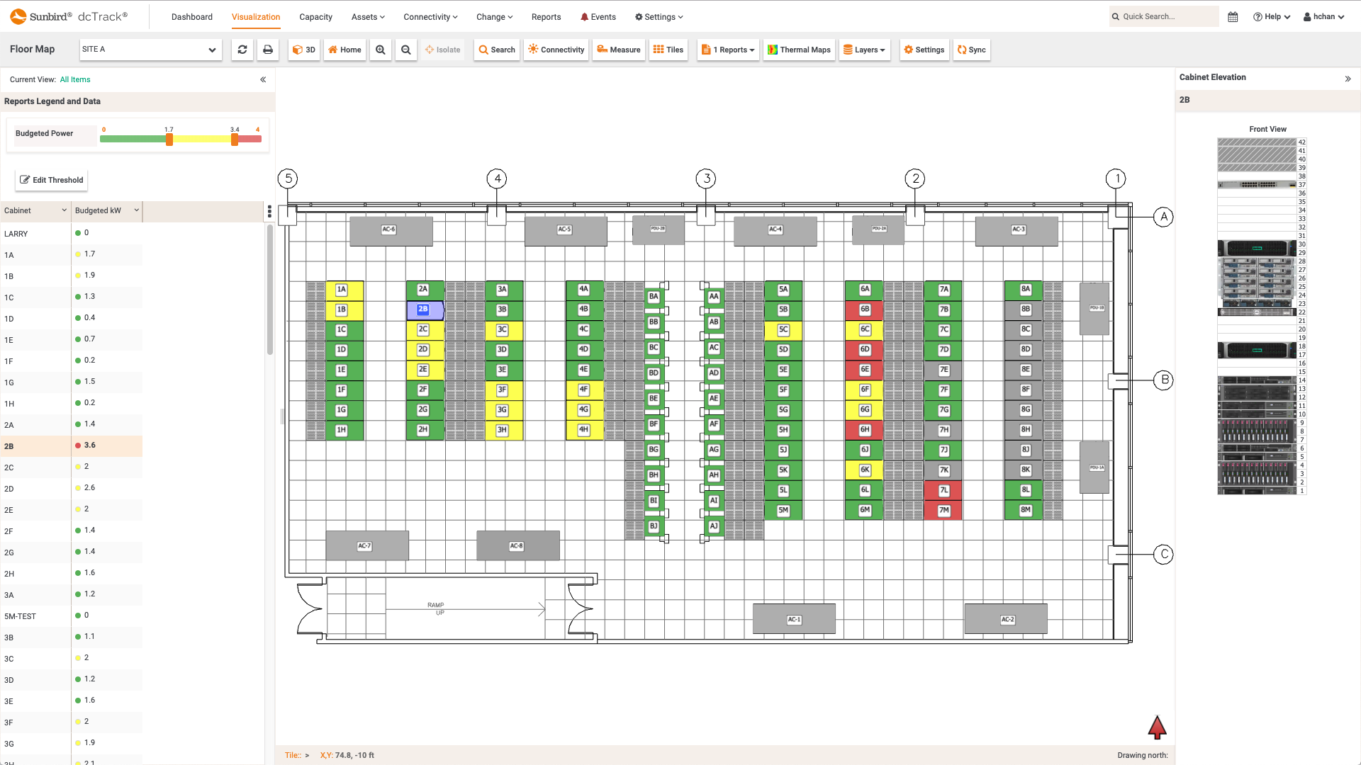 Screenshot of Budgeted Power per Cabinet Floor Map Report