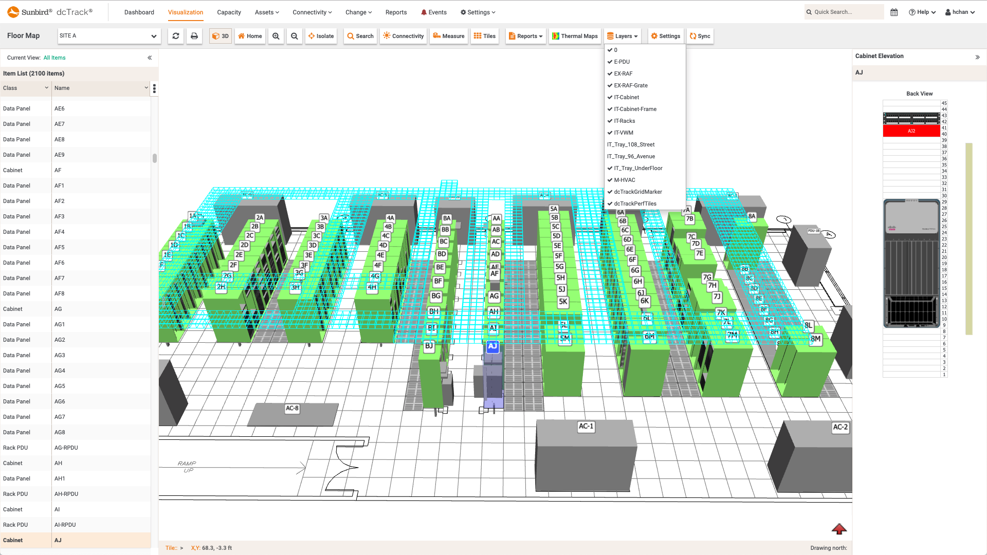 Cable Trays On The Data Center Floor Map Sunbird Dcim