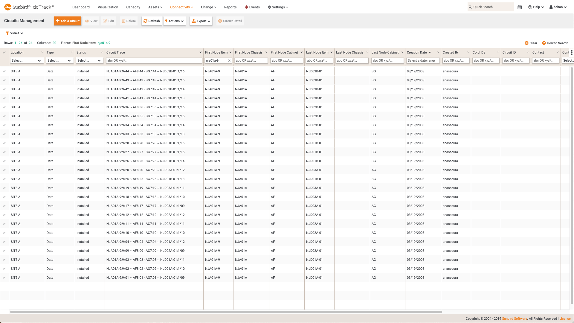 Screenshot of Circuits Management