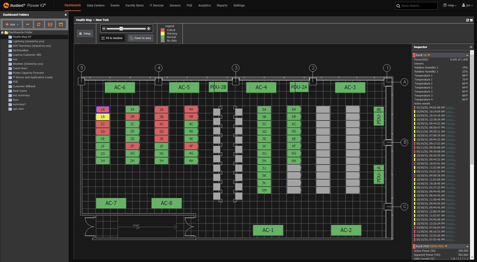 Screenshot of Health and Capacity Floor Map with Cabinet Inspector