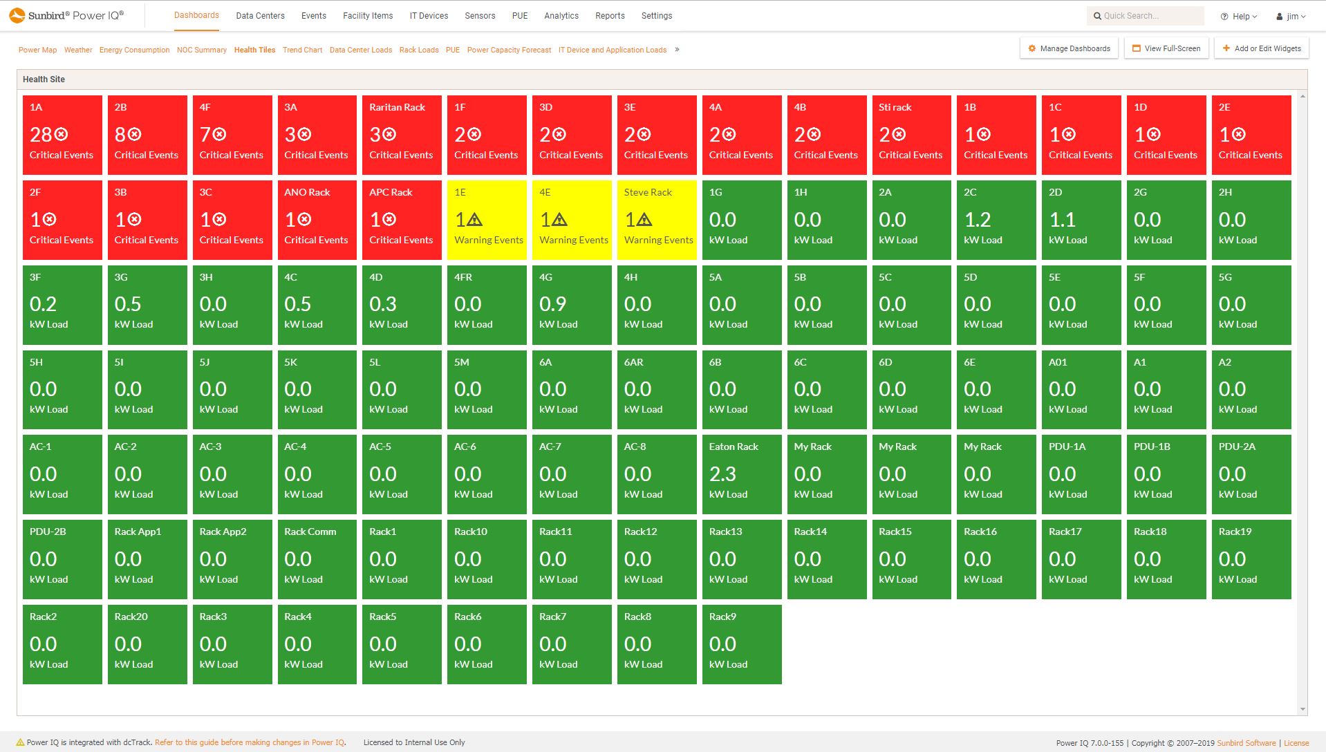 Screenshot of Health and Capacity Tiles