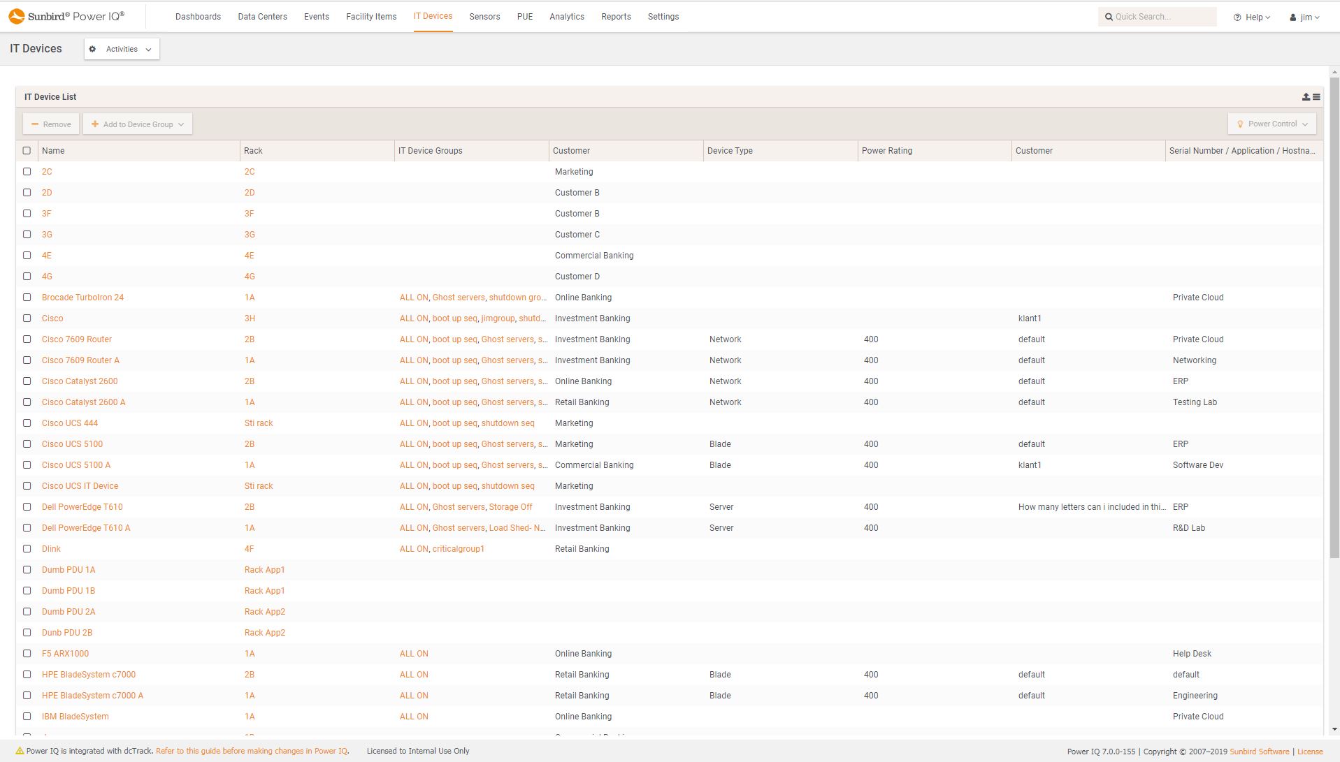 Screenshot of IT Device Groups Power Control