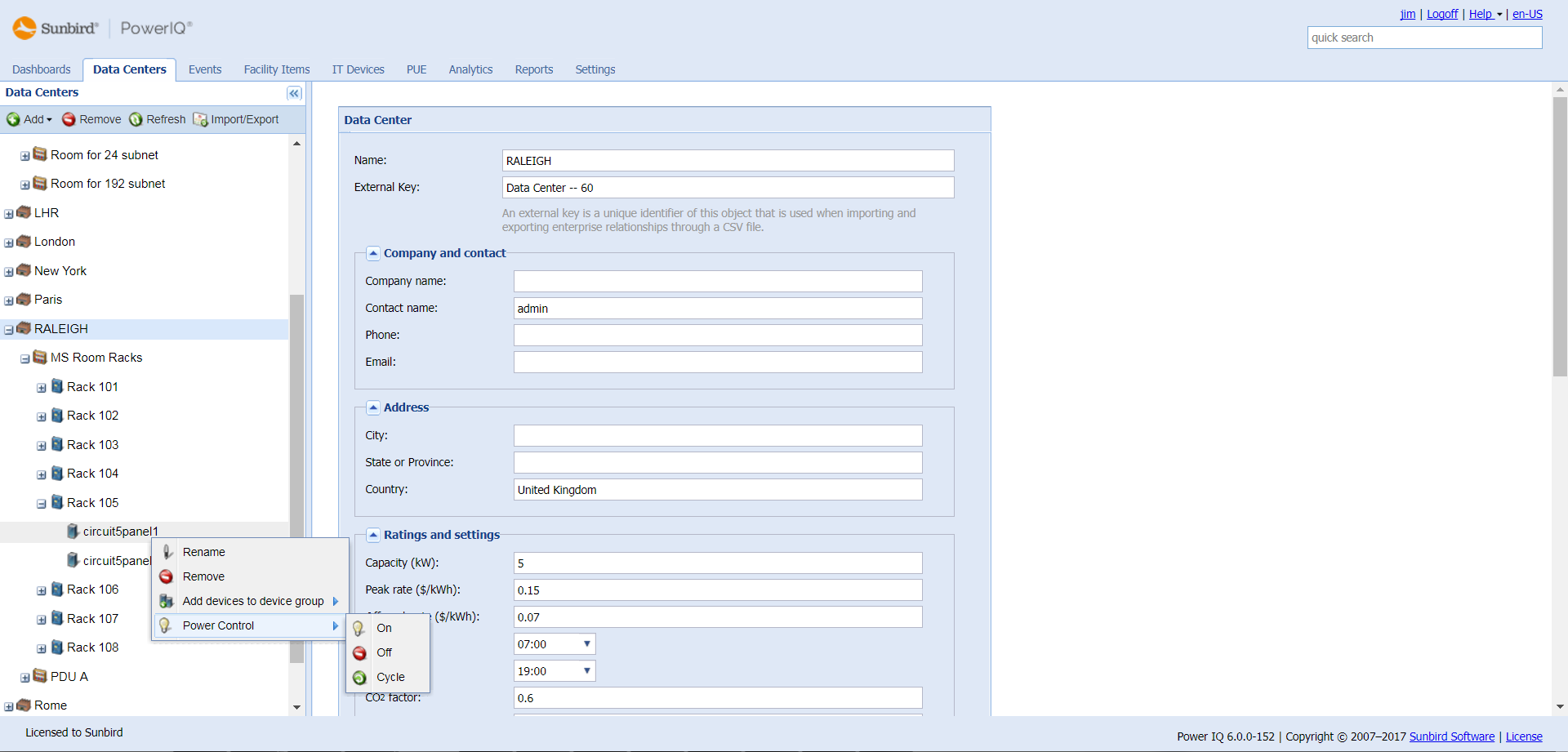 Screenshot of Power Control Actions Screenshot of Power Control Actions