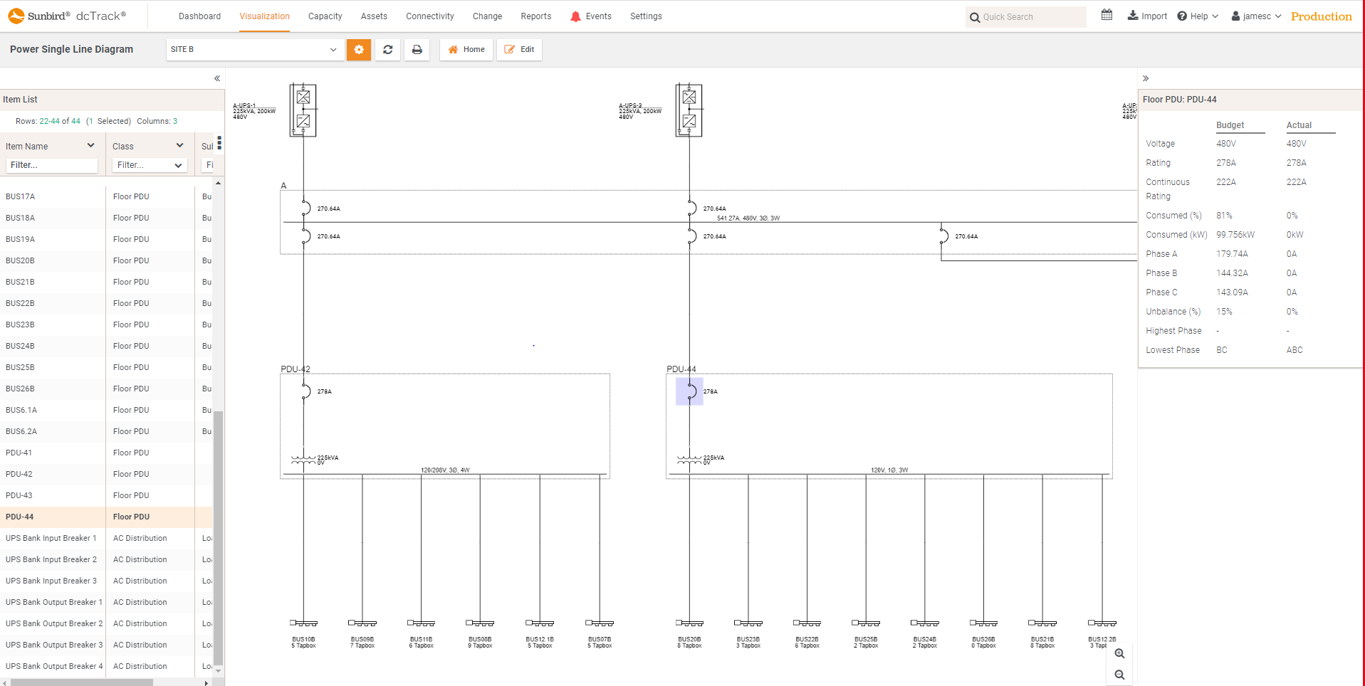 dcTrack Single-Line Diagram