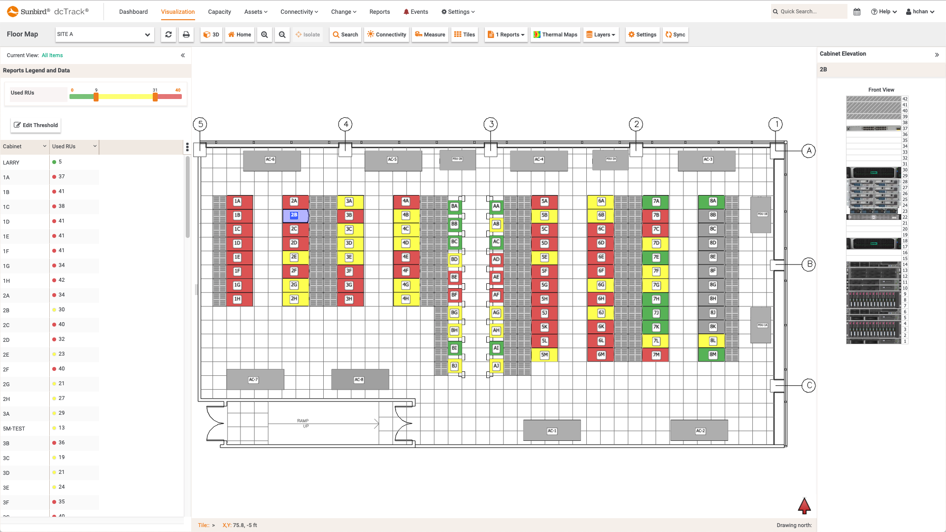 Screenshot of Used RUs per Cabinet Floor Map Report