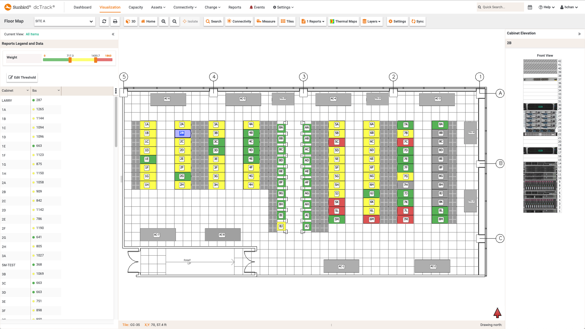 Screenshot of Weight per Cabinet Floor Map Report