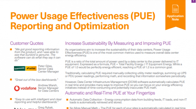 Power Usage Effectiveness (PUE) Reporting and Optimization