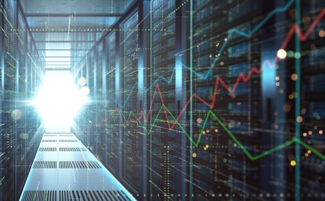 Abstract big data center storage with full of rack servers ,big data storage network and cloud computing technology concept .