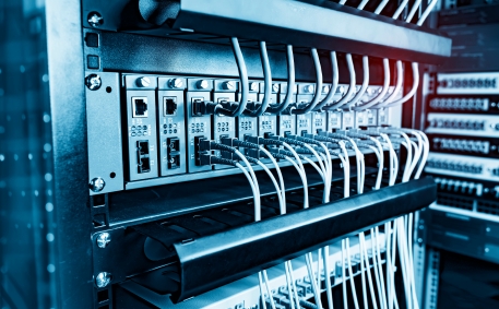   Fiber Optic cables connected to optic ports and UTP.