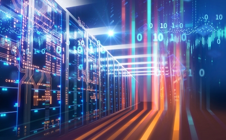 Data center and technology concept. Digital transformation. Supercomputer.