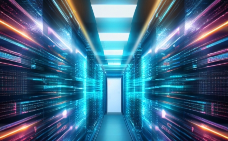 Abstract database server room, Computer network security server room data center