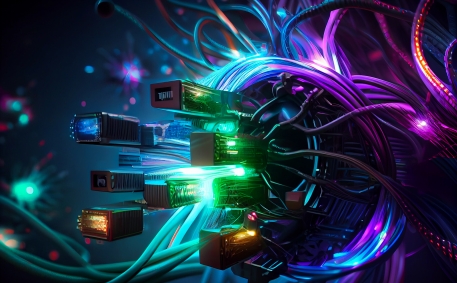 Fiber optic cable for internet LAN connection and data transfer in network. 