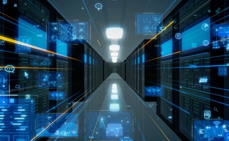 Data center and technology concept. Digital transformation. Supercomputer.