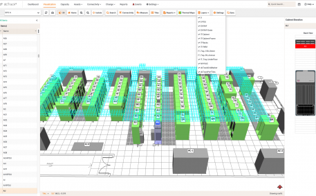 Screenshot of Cable Trays on the Data Center Floor Map