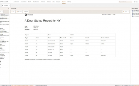 Screenshot of Electronic Door Status Report