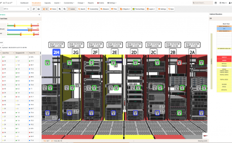 DCIM software screenshot of isolated cabinet view with multiple reports