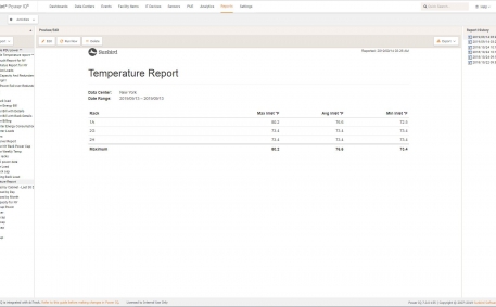 Screenshot of Rack Temperature Report
